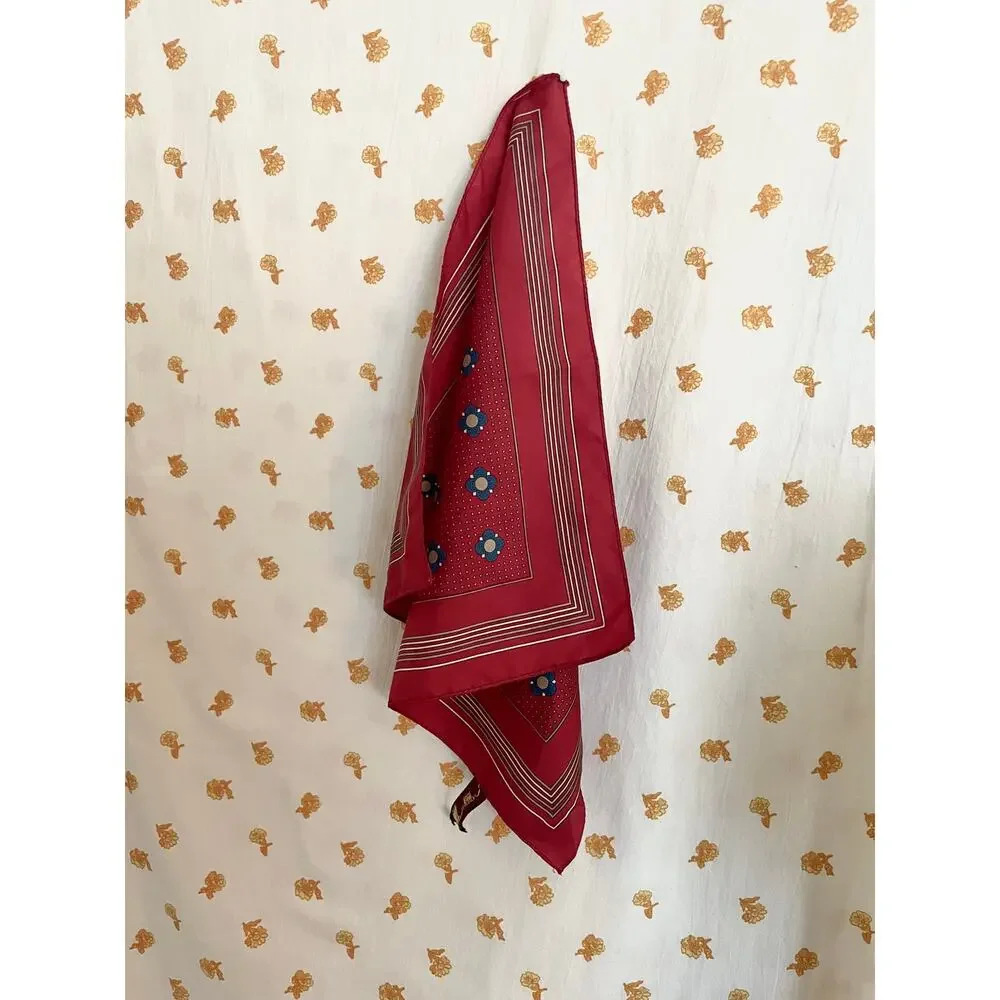 Vintage 1980s Italian Red Floral Mini Scarf 13.5”
